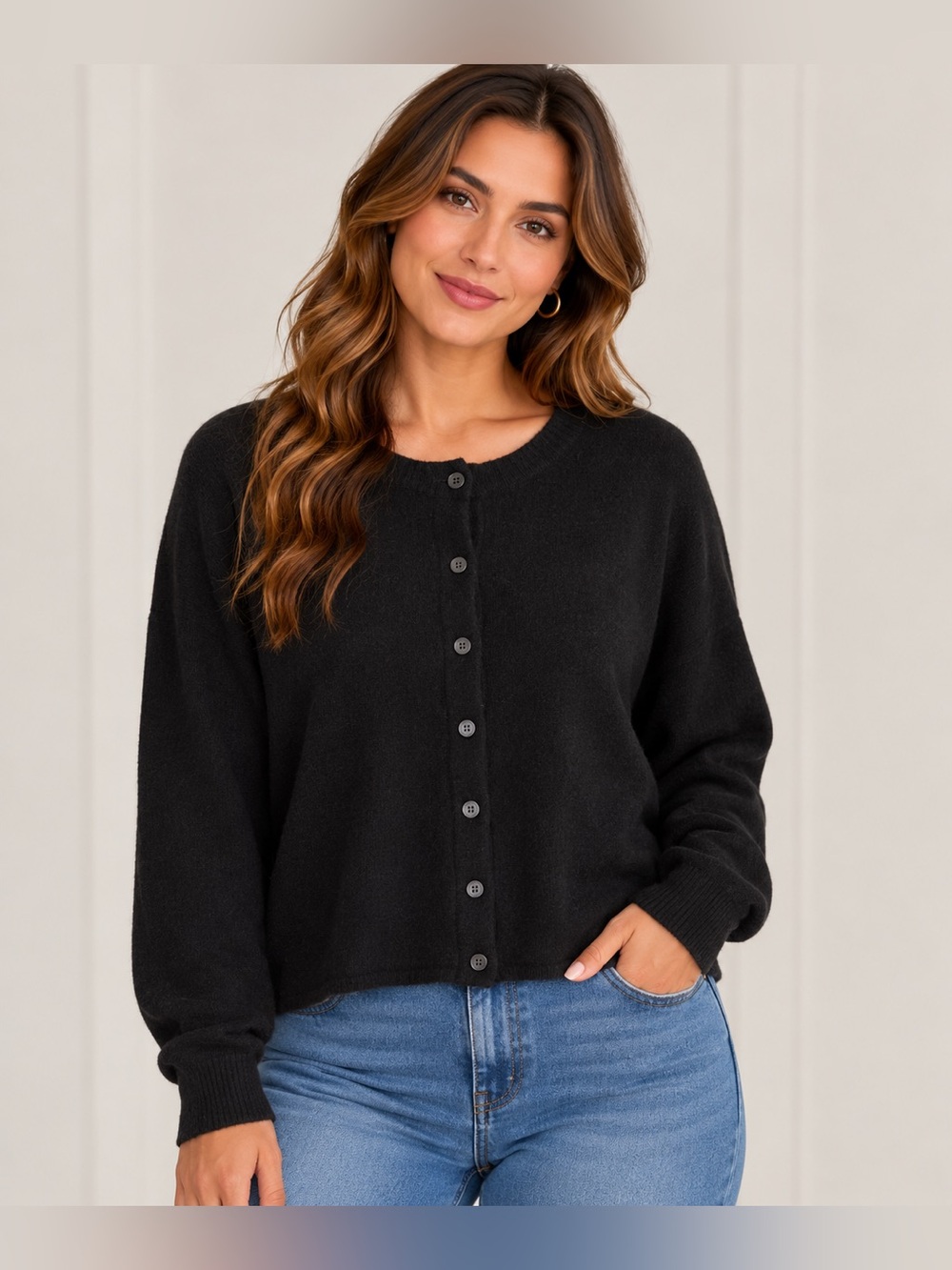 J. Crew Black Button-Front Crewneck Cardigan